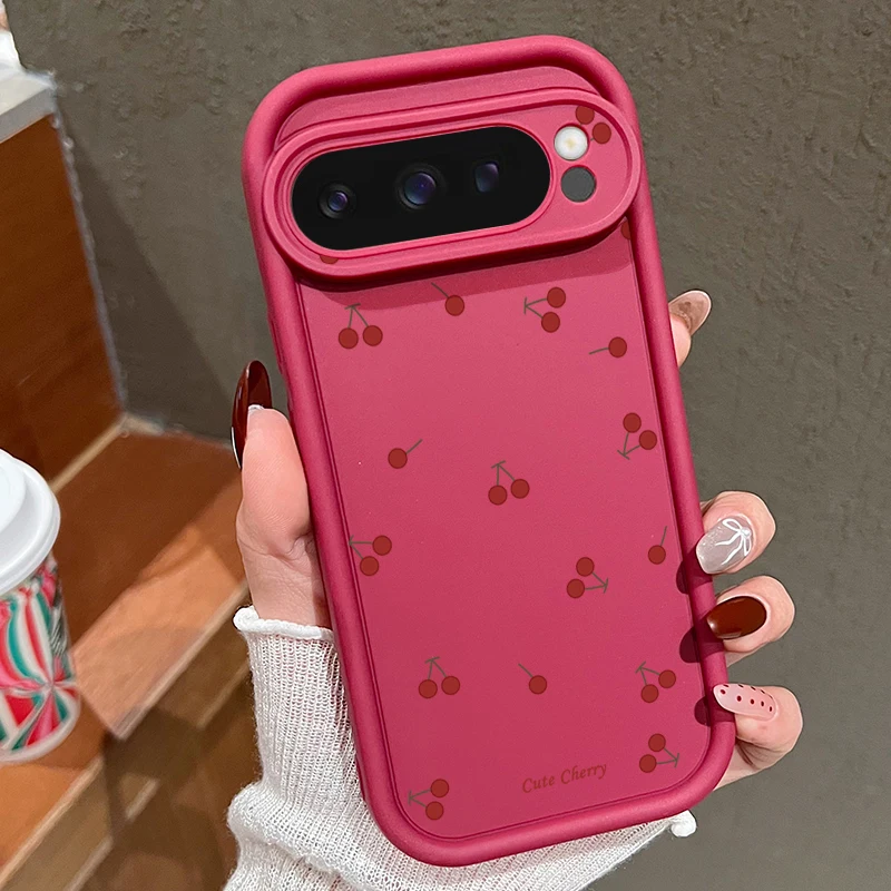 Capa De Tpu Para Google Pixel 9a (bordô) Com Estampa De Cereja Do Google, Capa Macia À Prova De Choque.