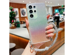 Capa Protetora De Tpu Com Glitter Gradiente E Alça De Pulso Para Samsung Galaxy S25 Ultra - Dourada