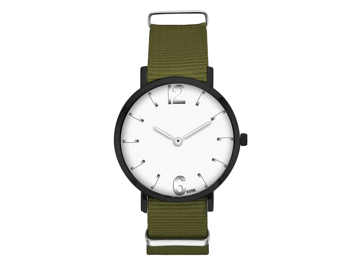 Relógio de Pulso Masculino de Quartzo com Cinto de Nylon Casual Elegante Verde Militar