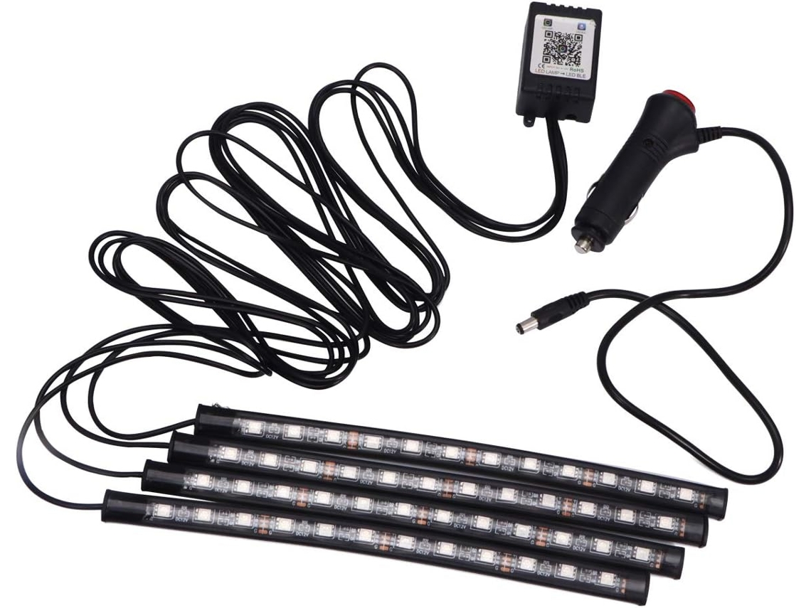Conjunto Amosfun com 12 luzes LED para carro, lâmpadas decorativas coloridas para carro, luz noturna controlada.