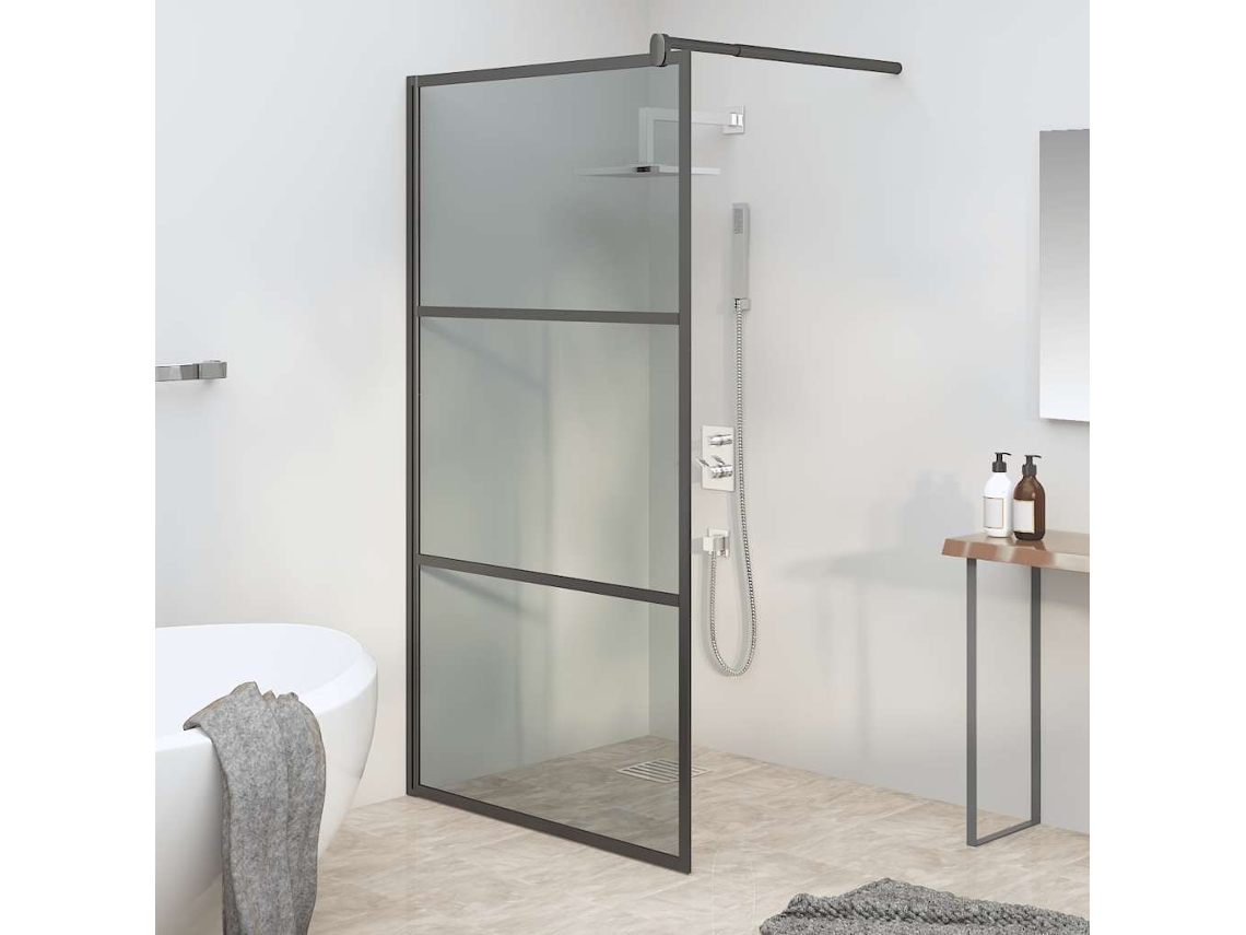 Vidaxl Divisória De Chuveiro Preto 115x195 Cm Vidro Esg Escuro