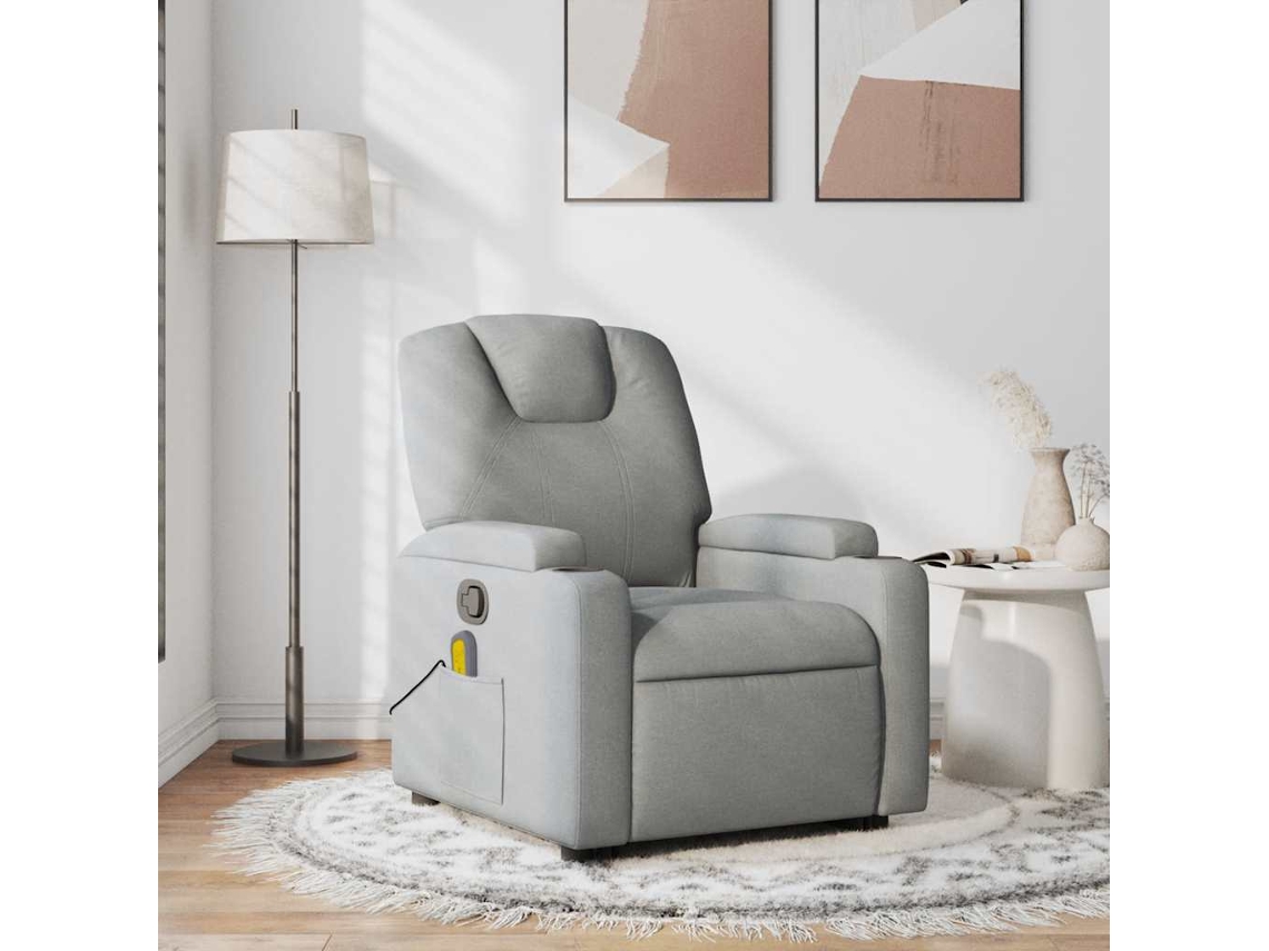 Vidaxl Poltrona De Massagens Reclinável Tecido Cinzento-claro