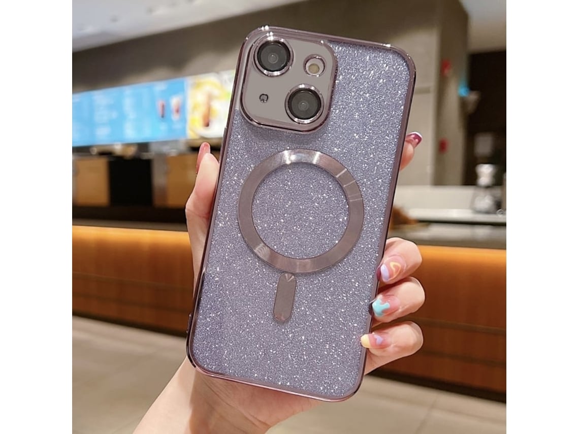 Capa De Tpu Para Iphone 15 Plus - Glitter - Acabamento Eletroplástico - Magsafe