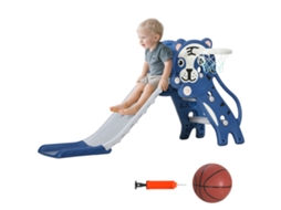 Escorregador Infantil 2 Escadas Cesta Basquete Estampa Tigre 133x60x70cm Azul Cinza