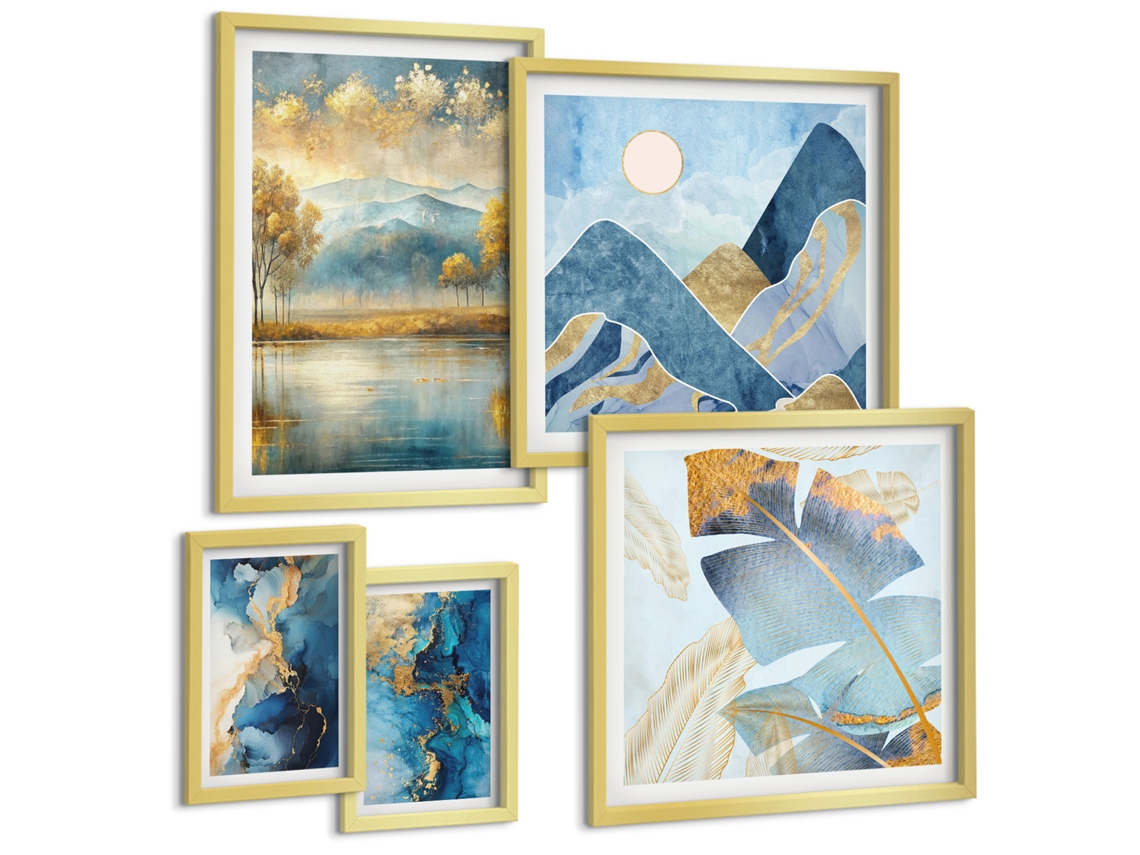 Galeria De Pinturas Murais Pôsteres Boho Pastel, Minimalista Moldura Dourada Imagens Para Um Quarto Infantil Espelharte (conjunto De 5 Imagens)