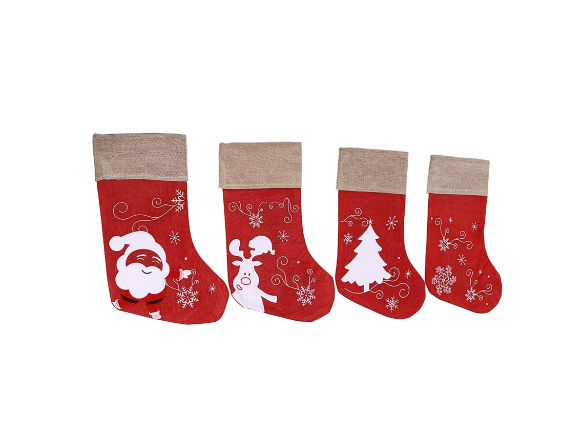 Meias Natal Decorativas Padrão Cartoon Vermelhas 4pcs