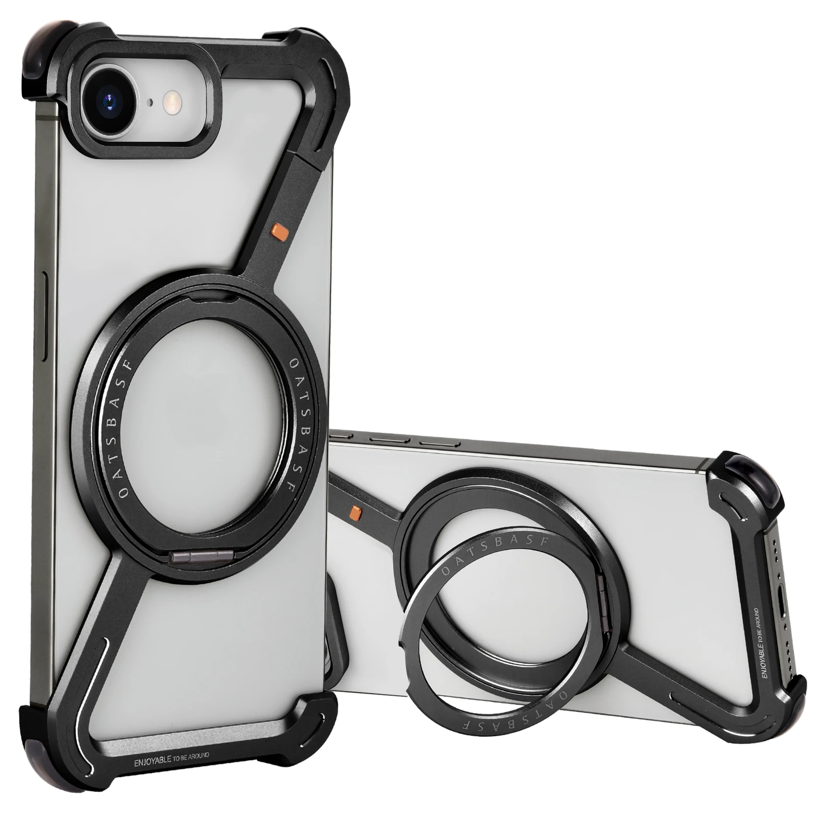 Capa Para Iphone 16 E (preta) Com Suporte Magnético Giratório De 360°, Capa Protetora De Metal Resistente A Impactos.