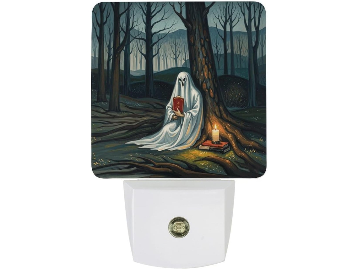 Luminária Noturna De Parede Com Plugue, Fantasma Lendo Um Livro, Luminária Noturna De Led Com Sensor, Luz Noturna Branca