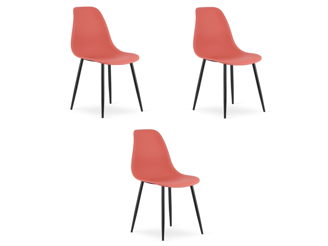 Cadeira De Jantar Conjunto De 3 Peças Kaleo Assento Vermelho, Pernas Pretas, Assento Ergonômico, Pés Niveladores Ajustáveis