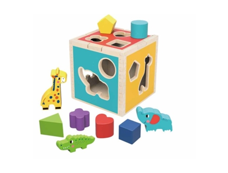 Cubo Clasificador De Formas De Animales De Madera Juego Educativo Jucosurvolumen