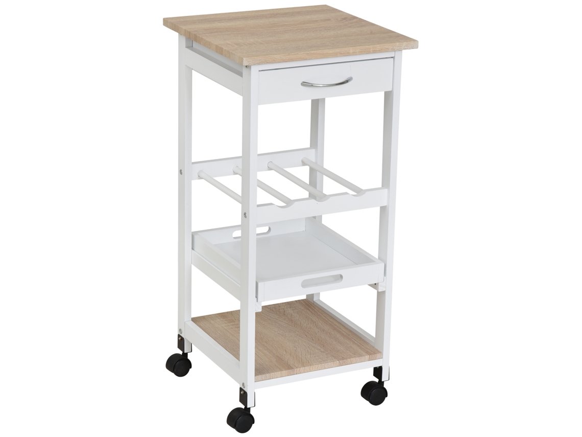 Carrinho de Cozinha Mdf, Pinho Cor Branco, Cor de Carvalho 37cm x 37cm x 76cm Homcom