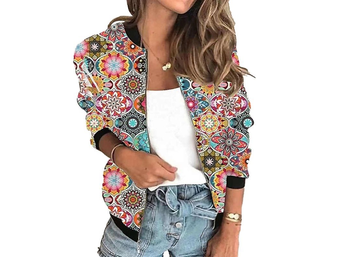 Jaqueta Curta De Zíper Com Estampa Feminina Manga Longa Slim Fit Para Primavera E Outono L Cor 3