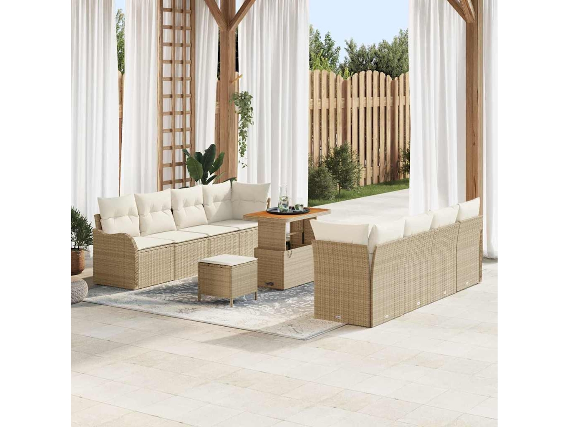 Vidaxl Conjunto De Sofá De Jardim 11 Unid. Bege Vime Pe