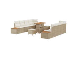 Conjunto 11 Conjunto De Sofá De Jardim Vidaxl Bege Vime Pe (90 X 55 X 71 Cm)