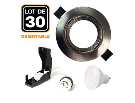 30 Focos empotráveis orientáveis em Alumínio Cepilhado com LED GU10 de 7W Branco quente 3000K EUROPALAMP