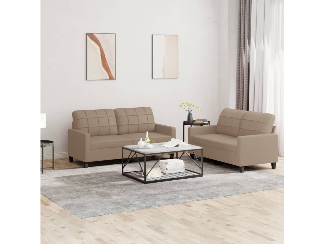 Vidaxl 2 Pcs Conjunto Sofás C/ Almofadões Couro Artif. Cor Cappuccino
