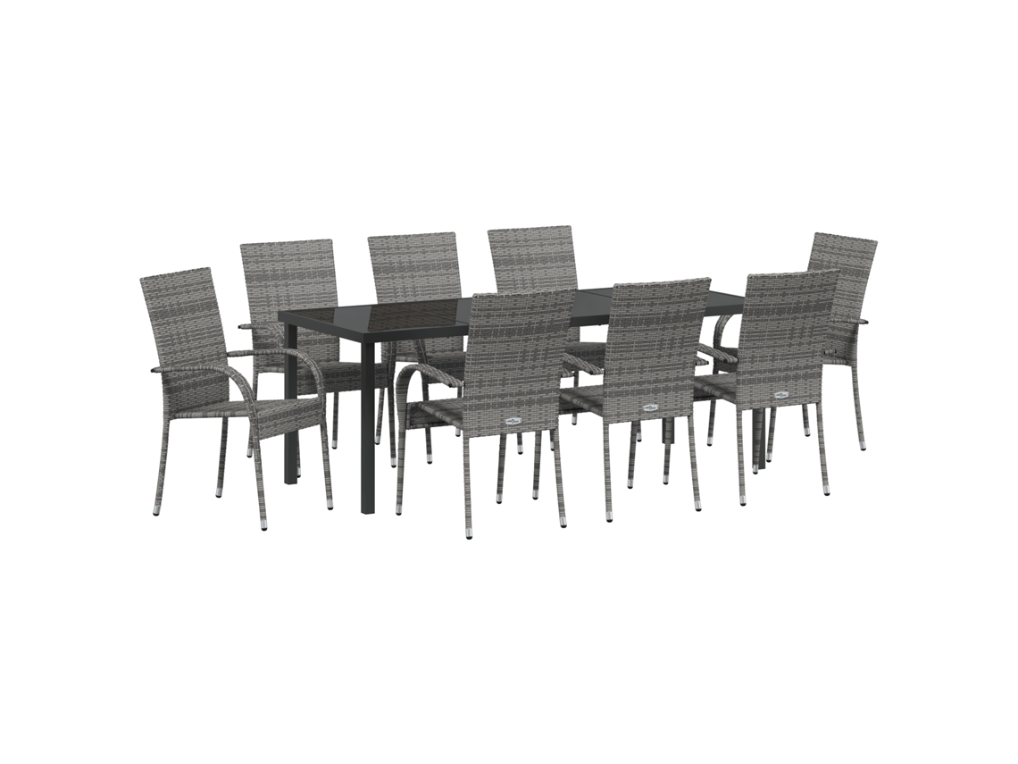 Conjunto 5 Jantar No Jardim Vidaxl Cinzento Vime Pe (200 X 80 X 73 Cm)