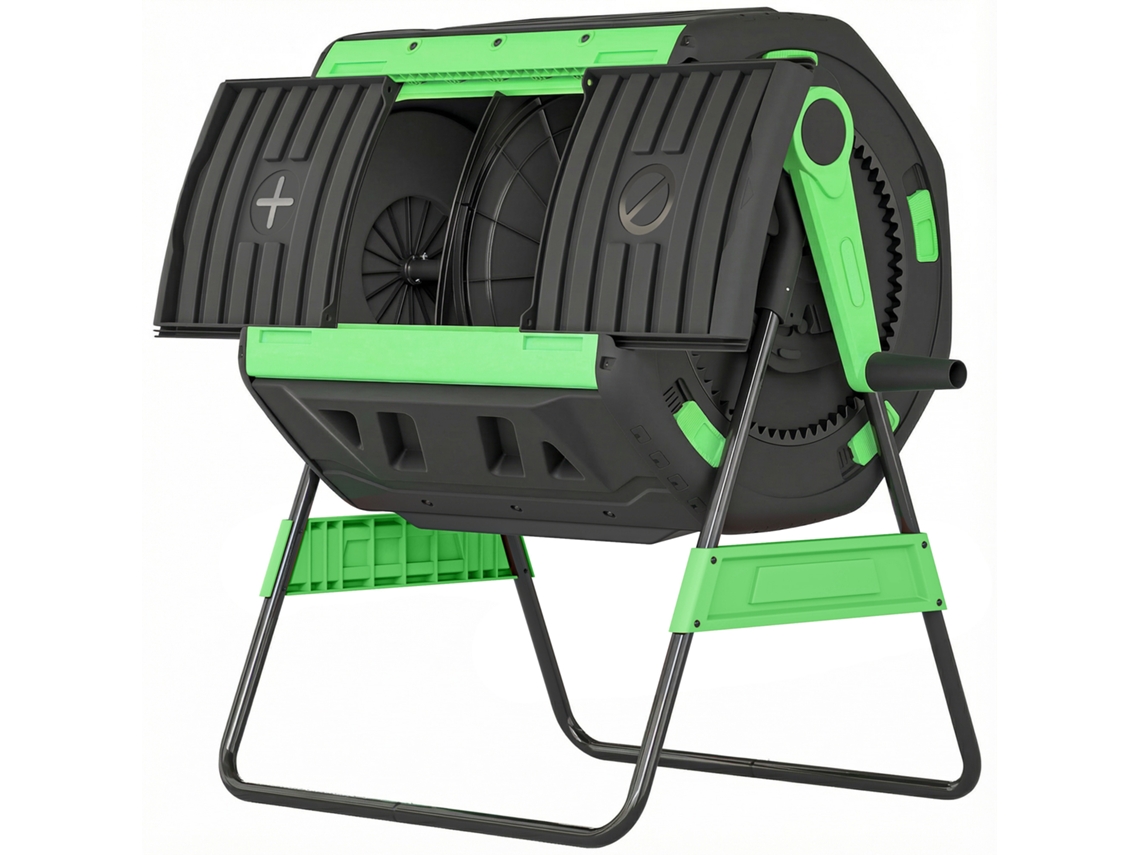 Compostor Rotativo De 200 Litros Com Sistema De Ventilação E Base Metálica Para Compostagem De Resíduos Orgânicos (verde)
