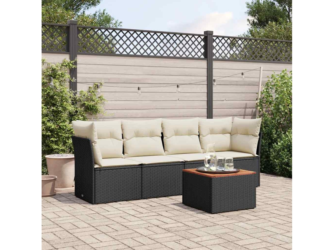Vidaxl 5 Pcs Conjunto Sofás De Jardim Com Almofadões Vime Pe Preto