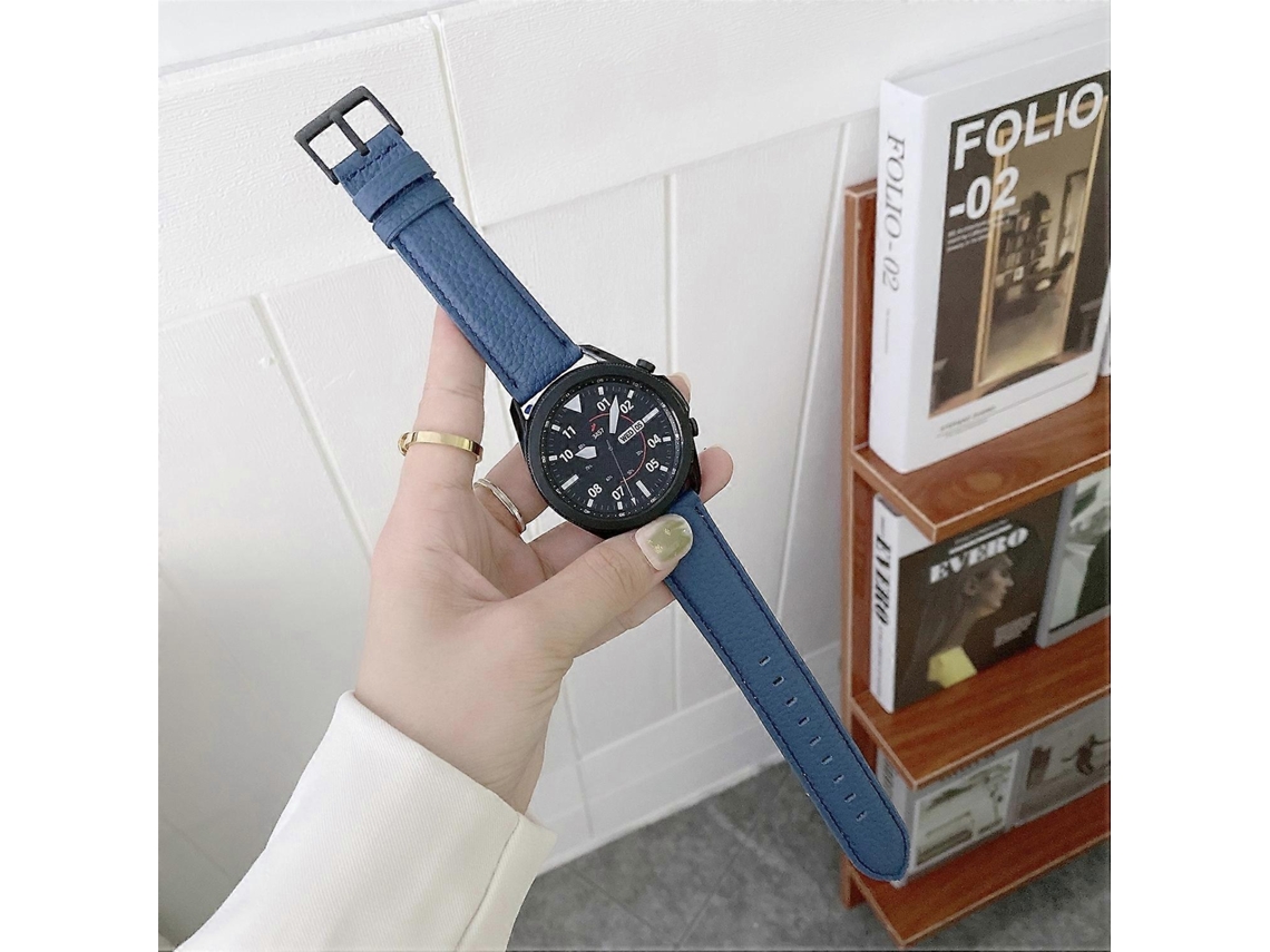 Pulseira De Couro Com Textura De Lichia Costurada Para Samsung Galaxy Watch 46mm (preta)