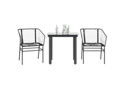 Vidaxl 3 Pcs Conjunto De Jantar Para Jardim Vime Pe Vidro Preto