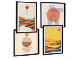 Pinturas Murais Modernas Limonada, Pátio, Sol Moldura Preta Imagens Para Um Quarto Infantil Espelharte (conjunto De 4 Imagens)