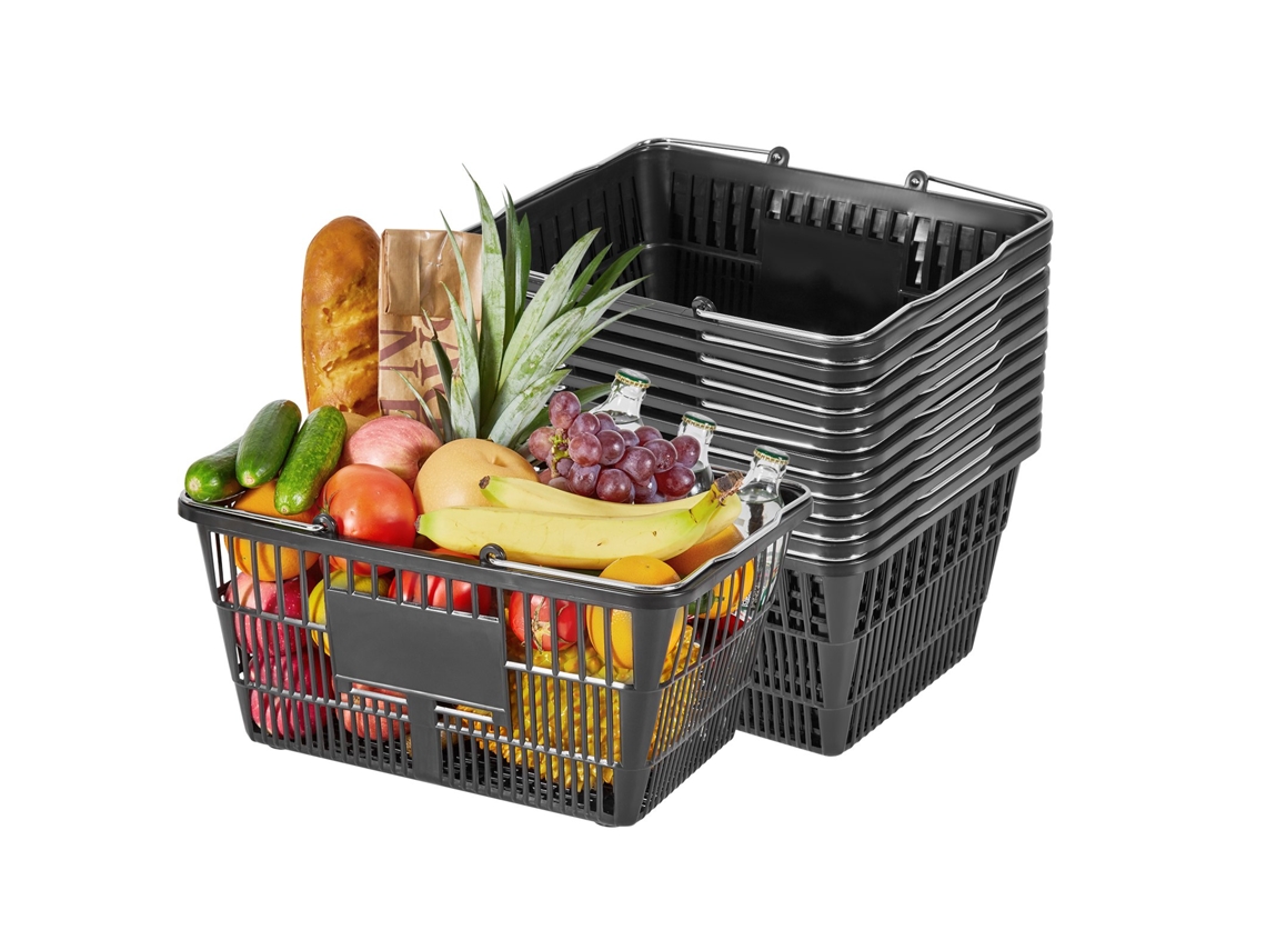 Cestas De Compras Com Alças 12 Peças Empilháveis 42,5 X 30,5 X 21,5 Cm Preto Vevor