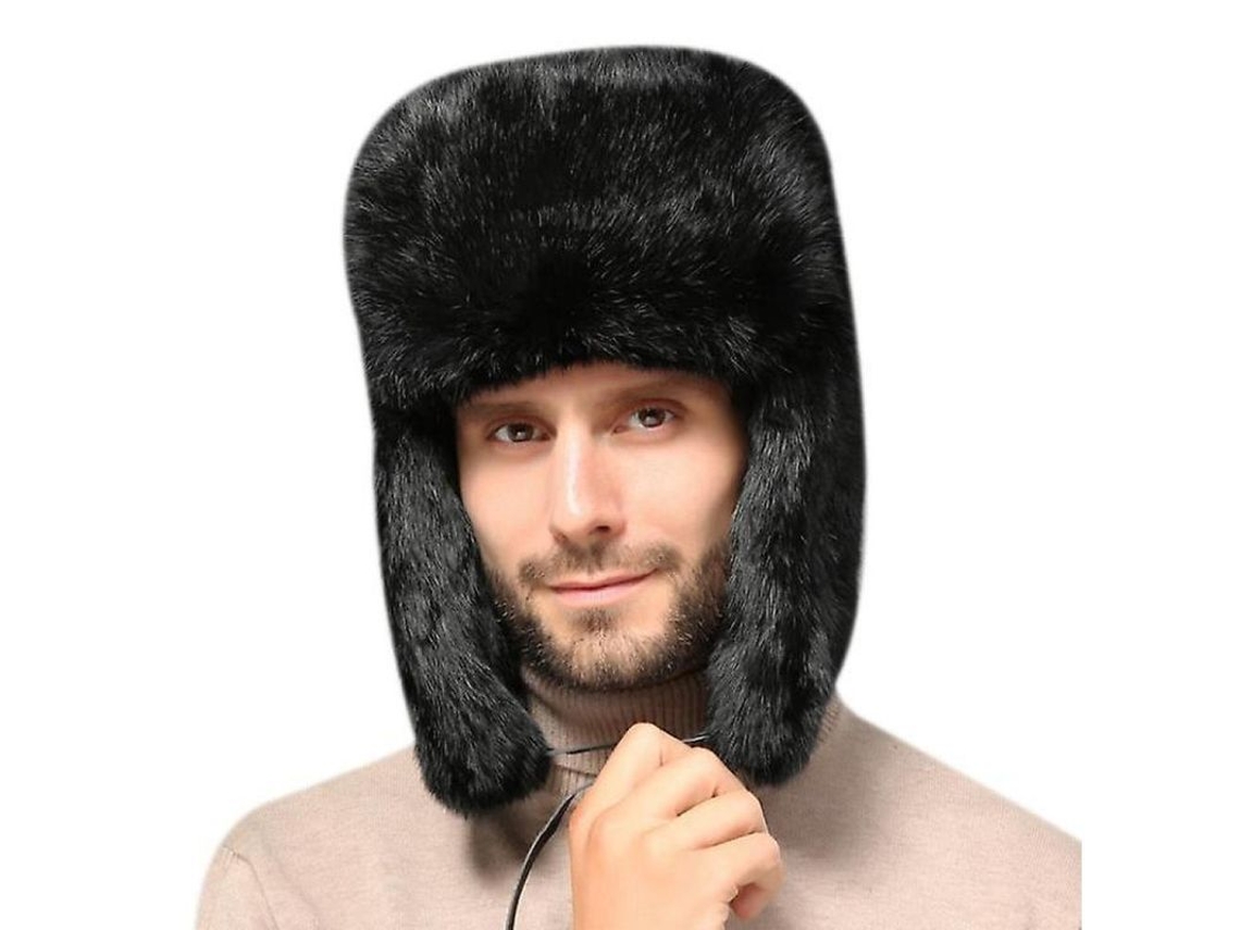 2026 gorro de Invierno Ruso de Piel de Conejo Con Aletas para Oídos, Regalo para Hombres, Estilo Aviador, Calientito Y Elegante M Negro