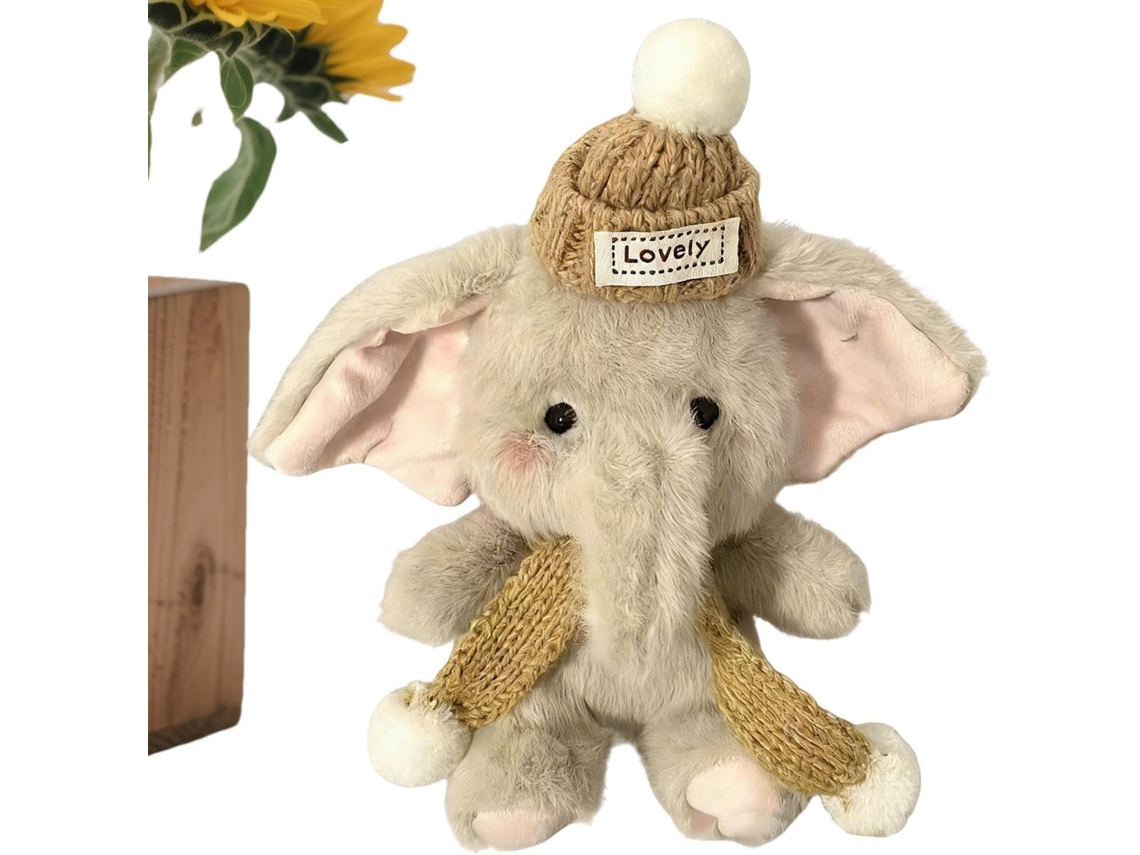 Elefante De Pelúcia Cinza De 13 Cm Com Chapéu E Cachecol Para Presente