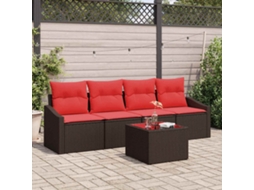 Vidaxl Conjunto De Sofás 5 Unid. 3-número De Lugares Marrom E Vermelho