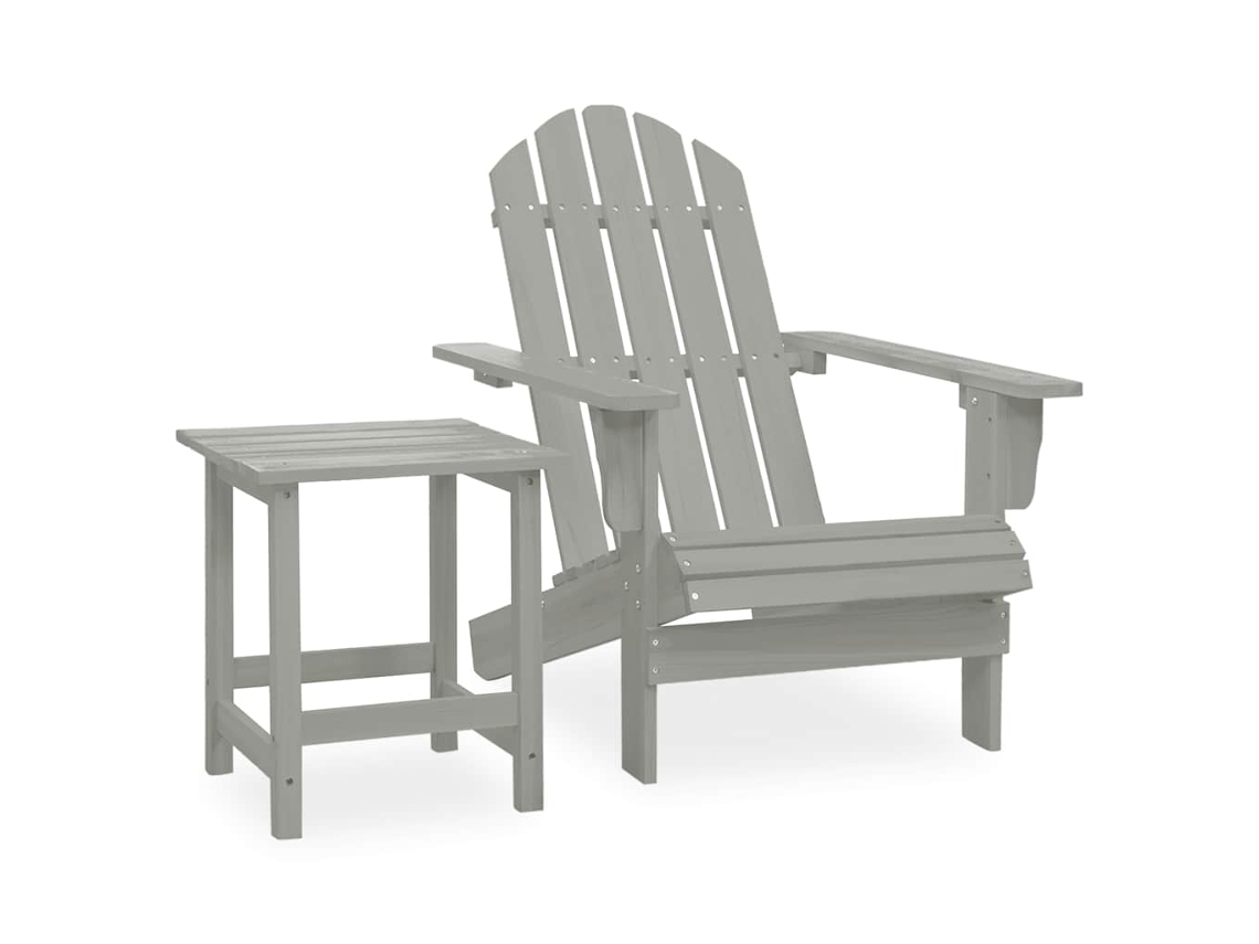Vidaxl Cadeira De Jardim Adirondack Com Mesa Madeira De Abeto Cinzento