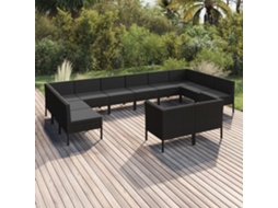 Vidaxl 12 Pcs Conjunto Lounge De Jardim C/ Almofadões Vime Pe Preto