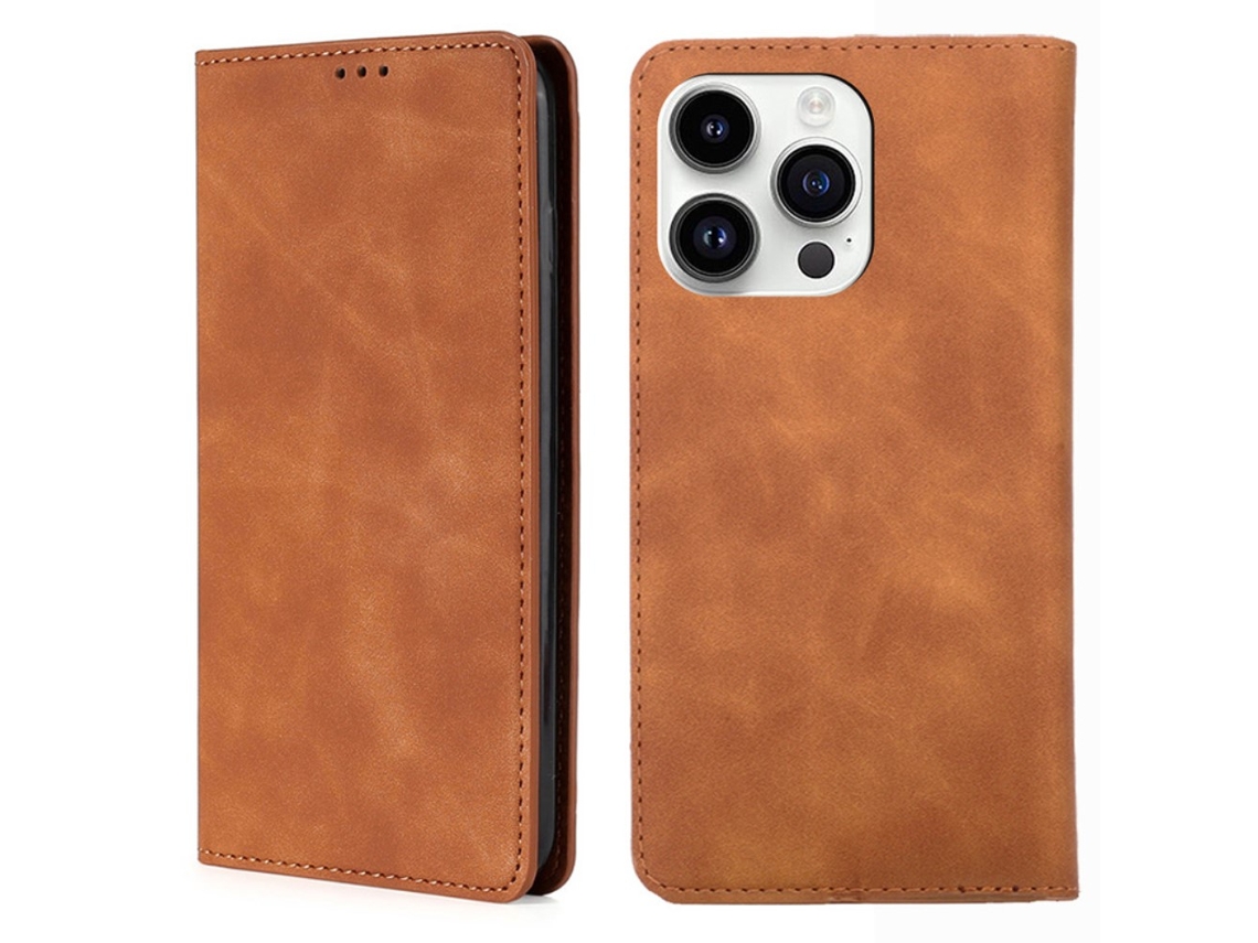 Capa Para Iphone 15 Pro Max Pele Sintética Com Porta-cartões Castanho