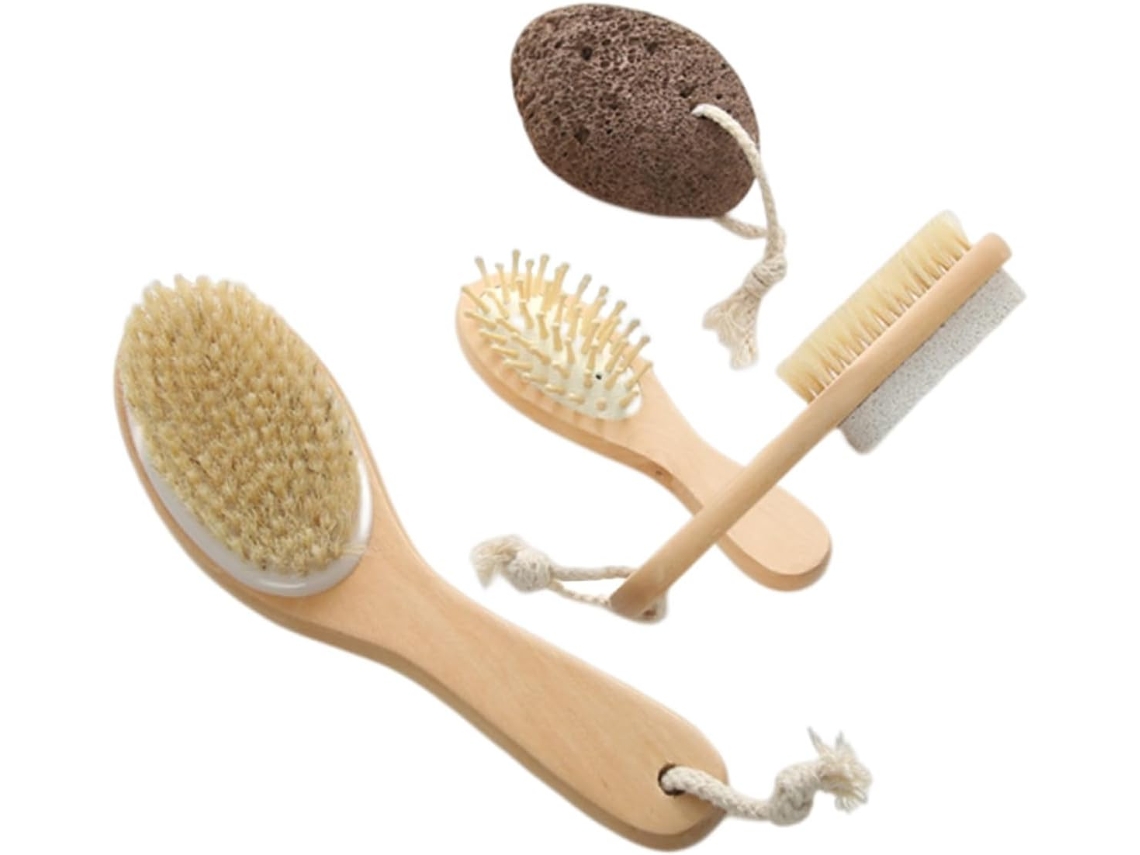 Escova De Massagem Corporal Esfoliante, Escova Para As Costas Uso No Chuveiro, Escovação A Seco E Molhado Com Pedra