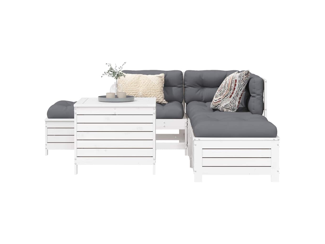 Vidaxl 6 Pcs Conjunto Sofás De Jardim Madeira De Pinho Maciça Branco