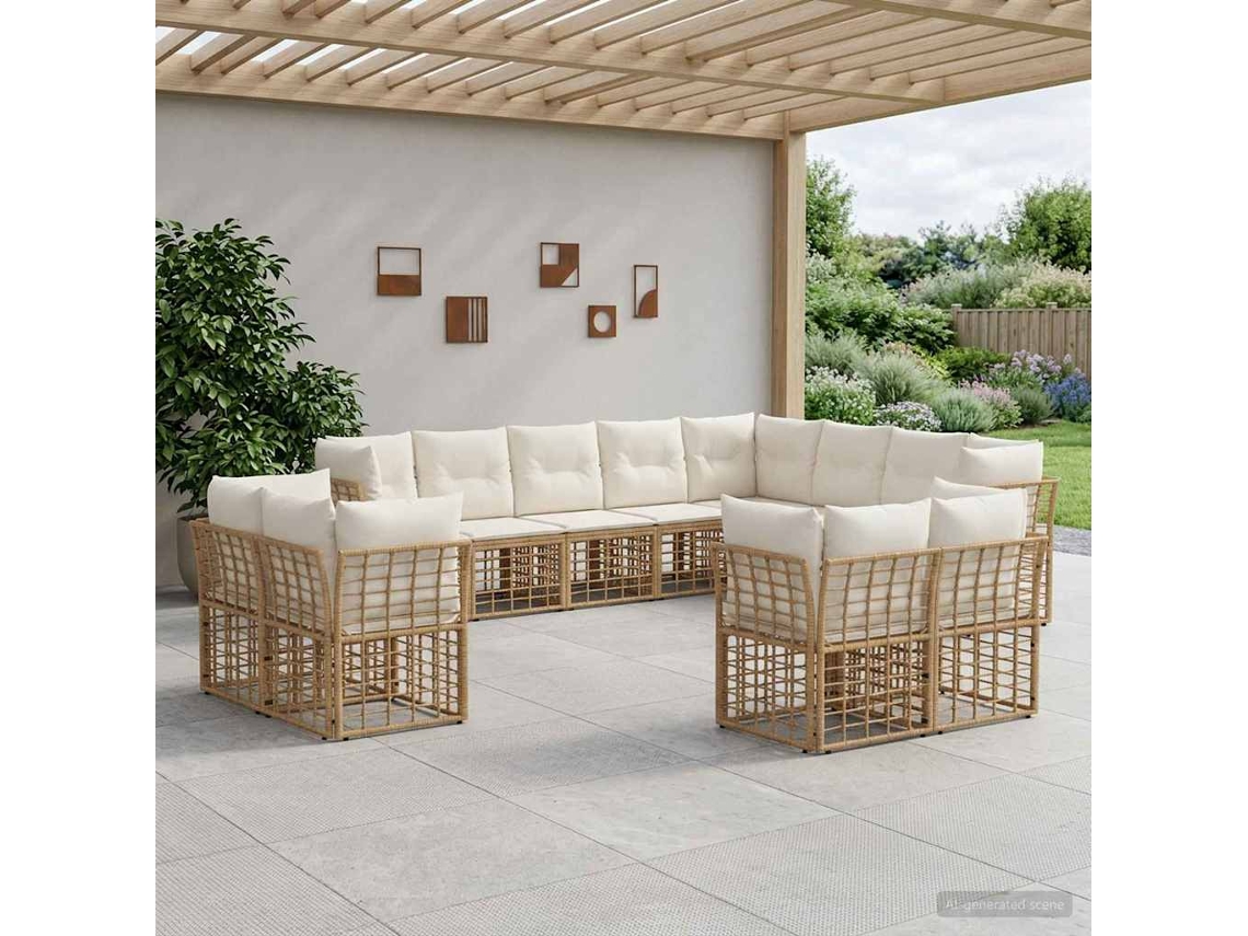 Vidaxl Conjunto De Sofás Para Exterior Natural E Branco Creme