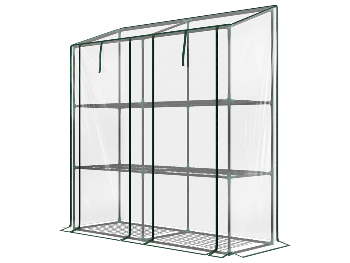 Fogão de Jardim Transparente 3 Andares Com Prateleiras, Inclinado Telhado E Portas Zíper, 143x46x141/151 Cm,