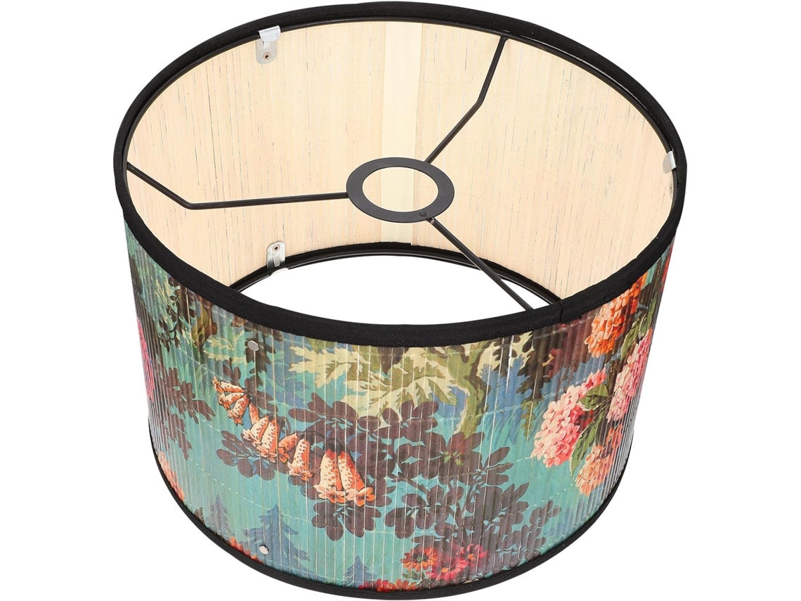 Luminária Decorativa De Bambu Com Estampa Floral, Soquete E27, Compatível Com Luminárias De Teto Ou De Chão, Para Uso Interno.