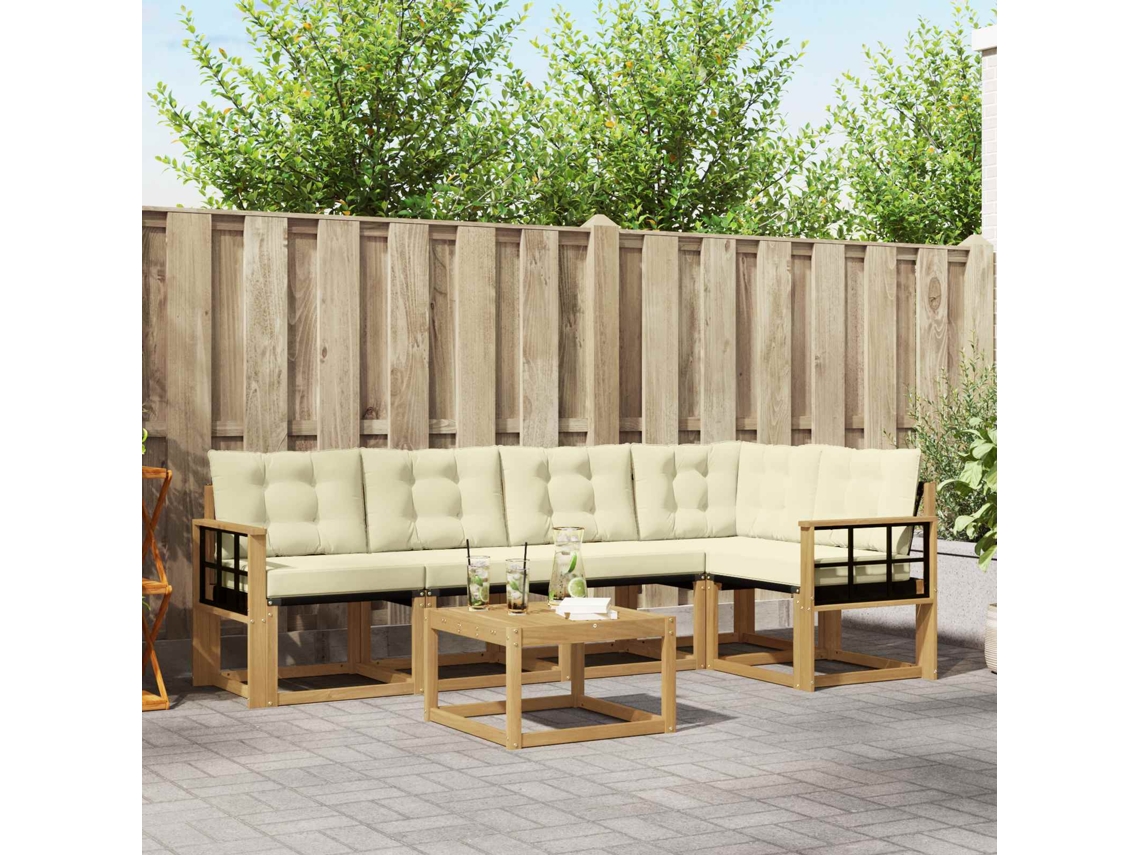 Vidaxl Conjunto De Sofás Para Exterior 6 Pcs Branco E Creme
