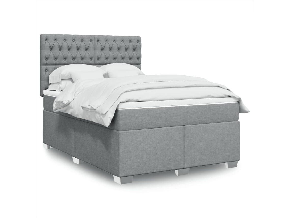 Vidaxl Cama Com Molas/colchão 160x200 Cm Tecido Cinzento-claro
