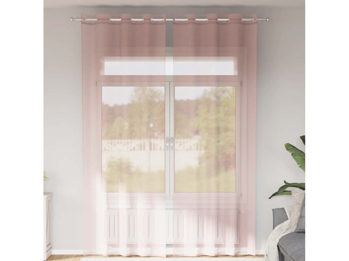 Vidaxl Cortinas De Voile Com Ilhós 2 Pcs Rosa-claro 140x300 Cm