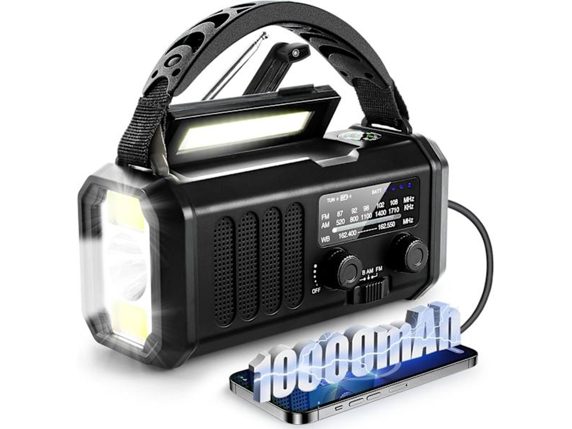 RÁDIO DE MANIVELA AQUAFORGE com célula solar, lanterna, bateria externa de 2000mah