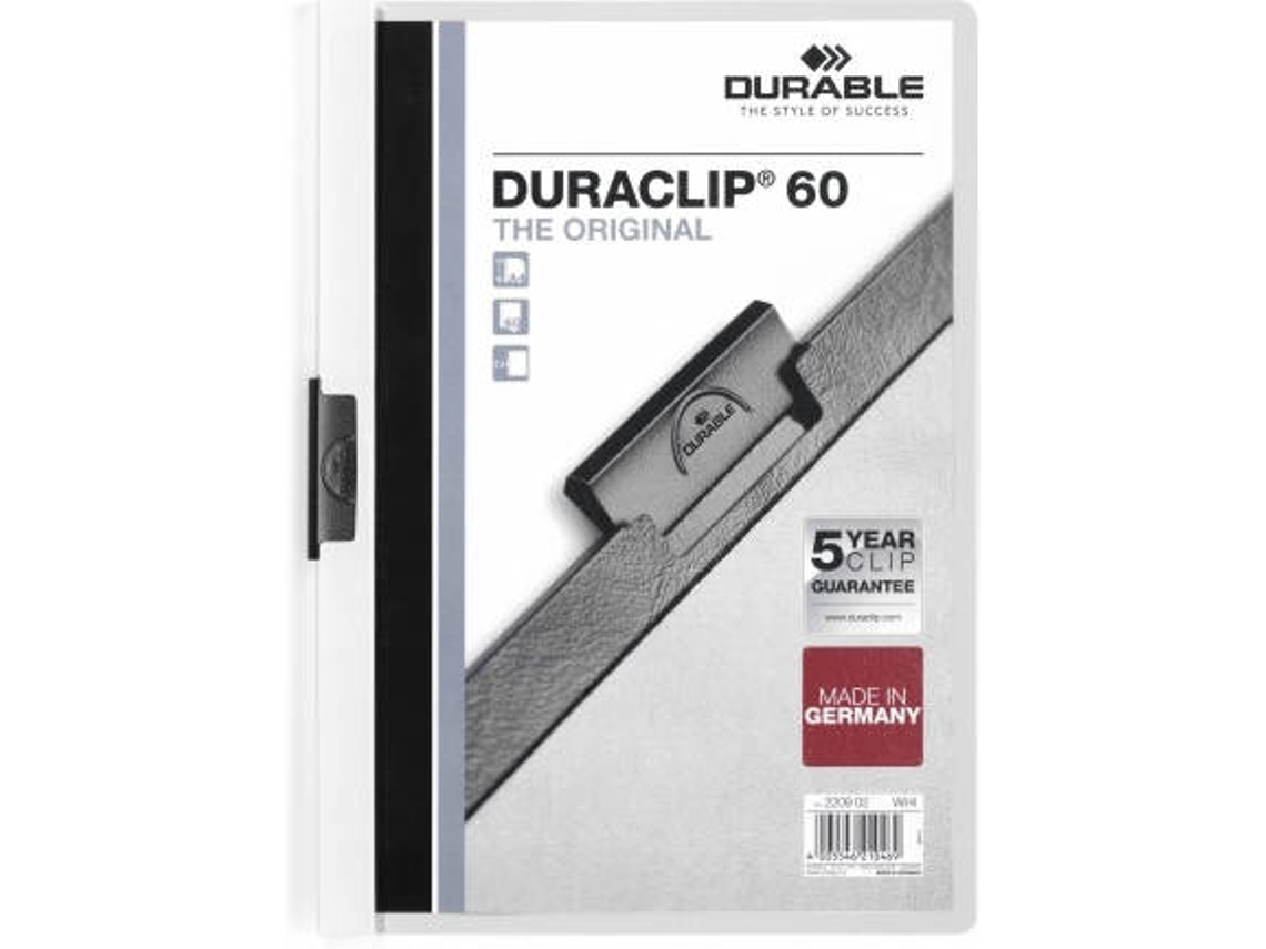 Capa DURABLE Duraclip 60 (Branco - 31x1x22cm - A4)