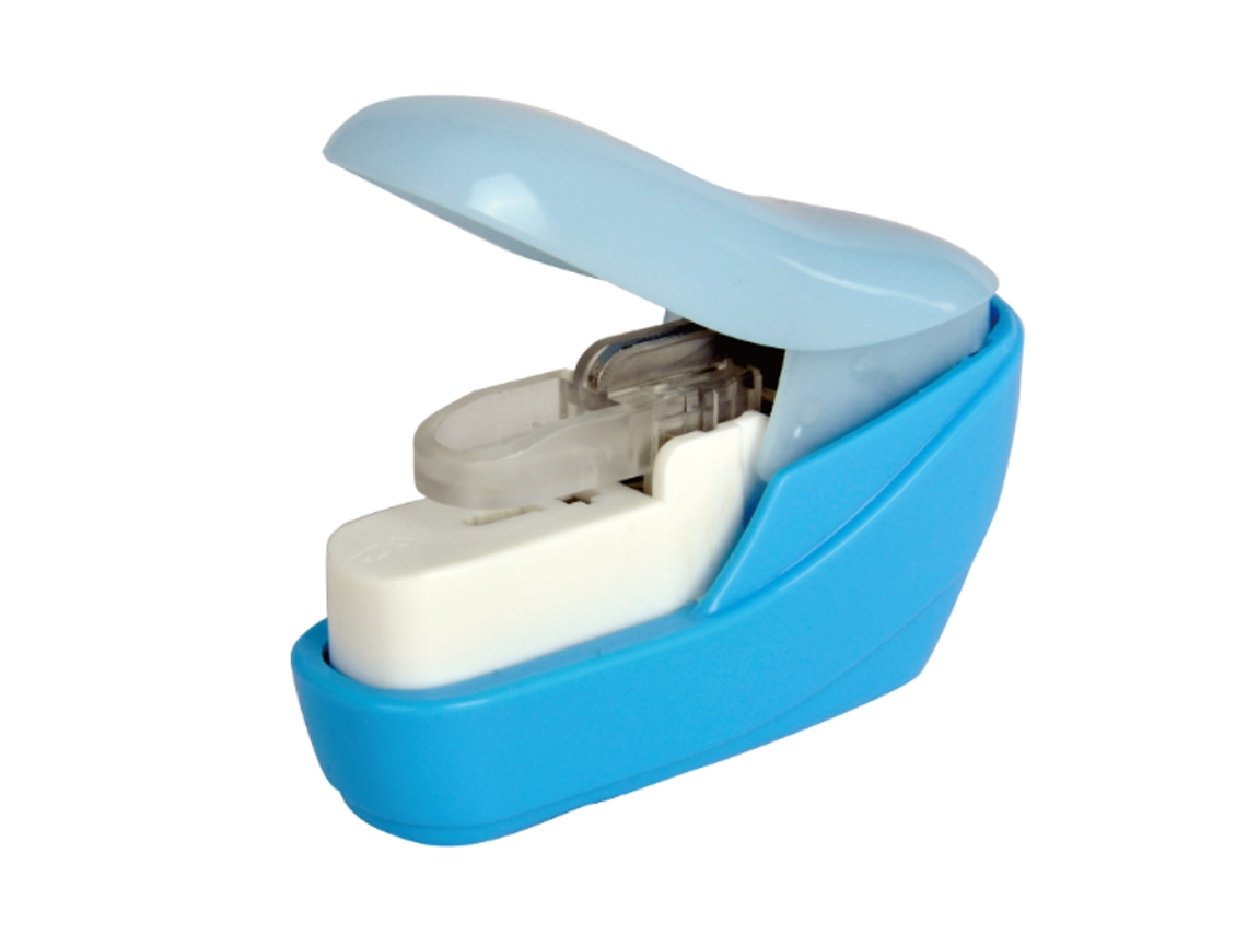 Mini Grampeador Manual Blue Secure Sem Grampos, Com Capacidade Para 4 Folhas. Aquaforge