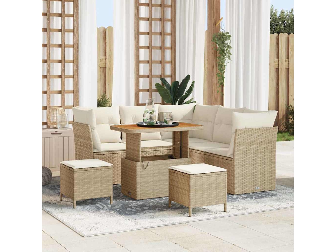 Vidaxl Conjunto De Sofá De Jardim 8 Unid. Bege Vime Pe