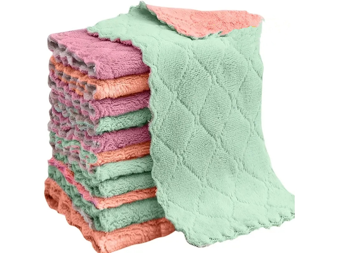 Pano de Limpeza Absorvente MDUG de lã coral catiônica, dupla camada, sem fiapos, (25x25 cm, 5 unidades)