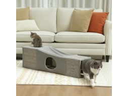 Túnel Para Gatos Com 2 Cavernas, Superfícies Para Arranhar E Bolinhas Interativas, 98x30x30 Cm, Nas Cores Marrom E Cinza