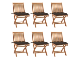 Vidaxl Cadeiras De Jardim Dobráveis C/ Almofadões 6 Pcs Teca Maciça