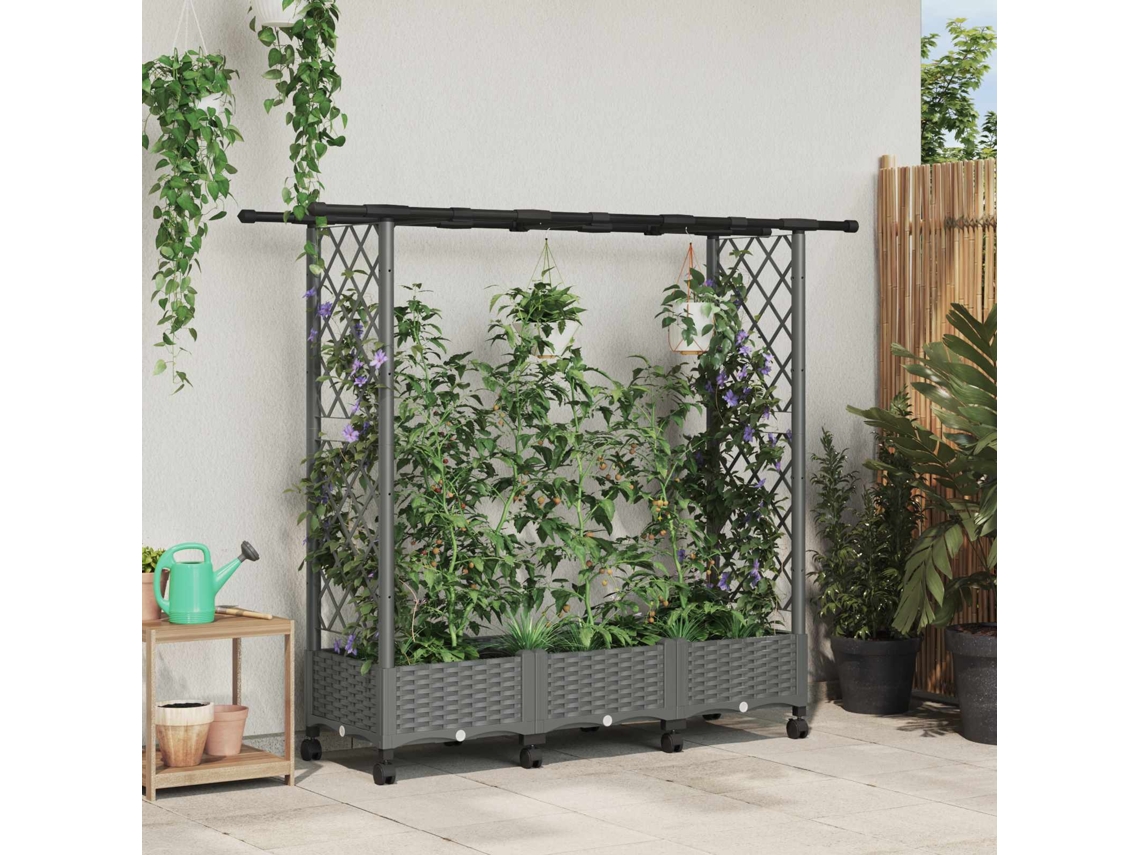 Vidaxl Cama Elevada Com Treliça E Telhado Cinzento-claro Pp