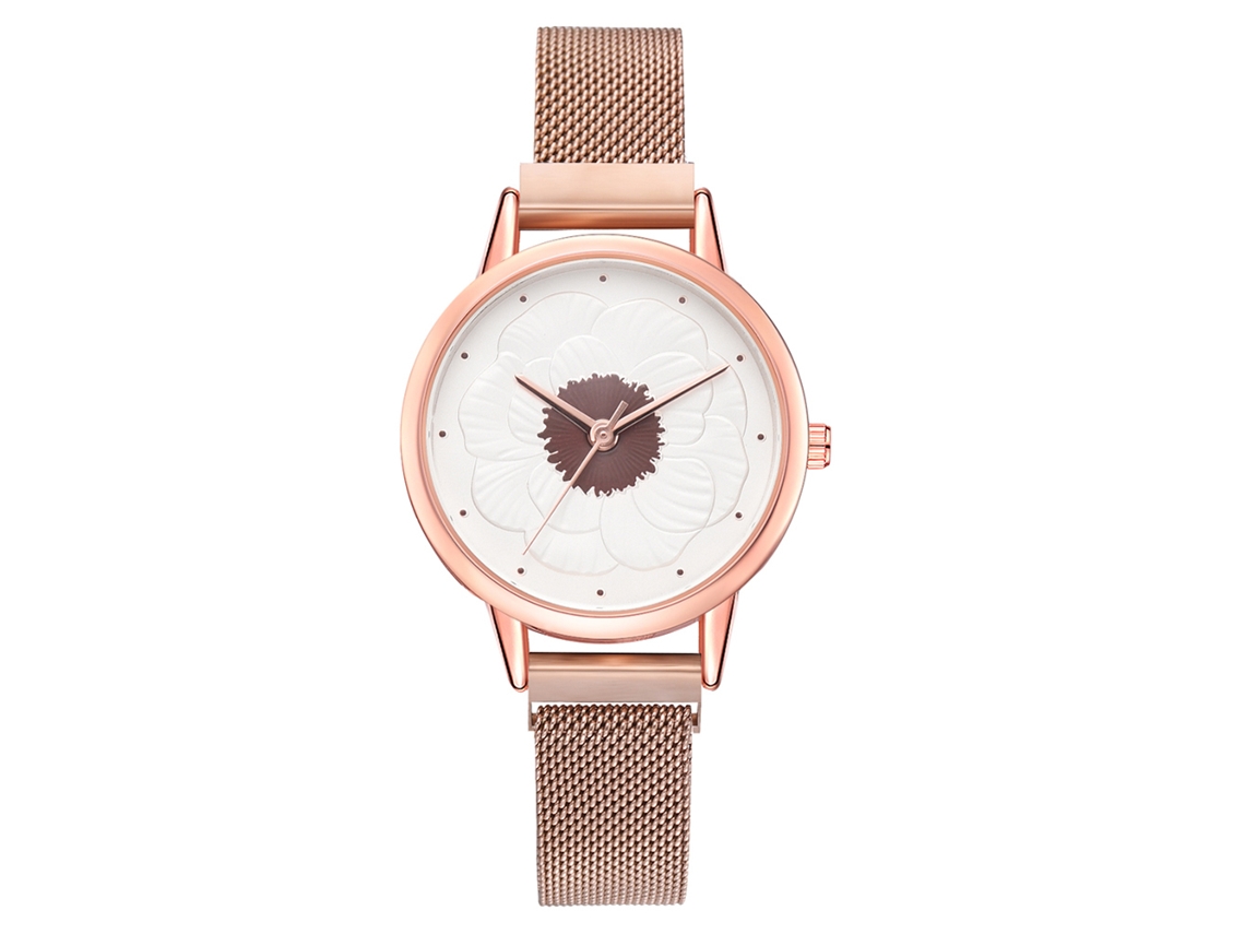 Relógio de Pulso Feminino Simples Casual de Liga com Pulseira de Malha Quartzo Marrom